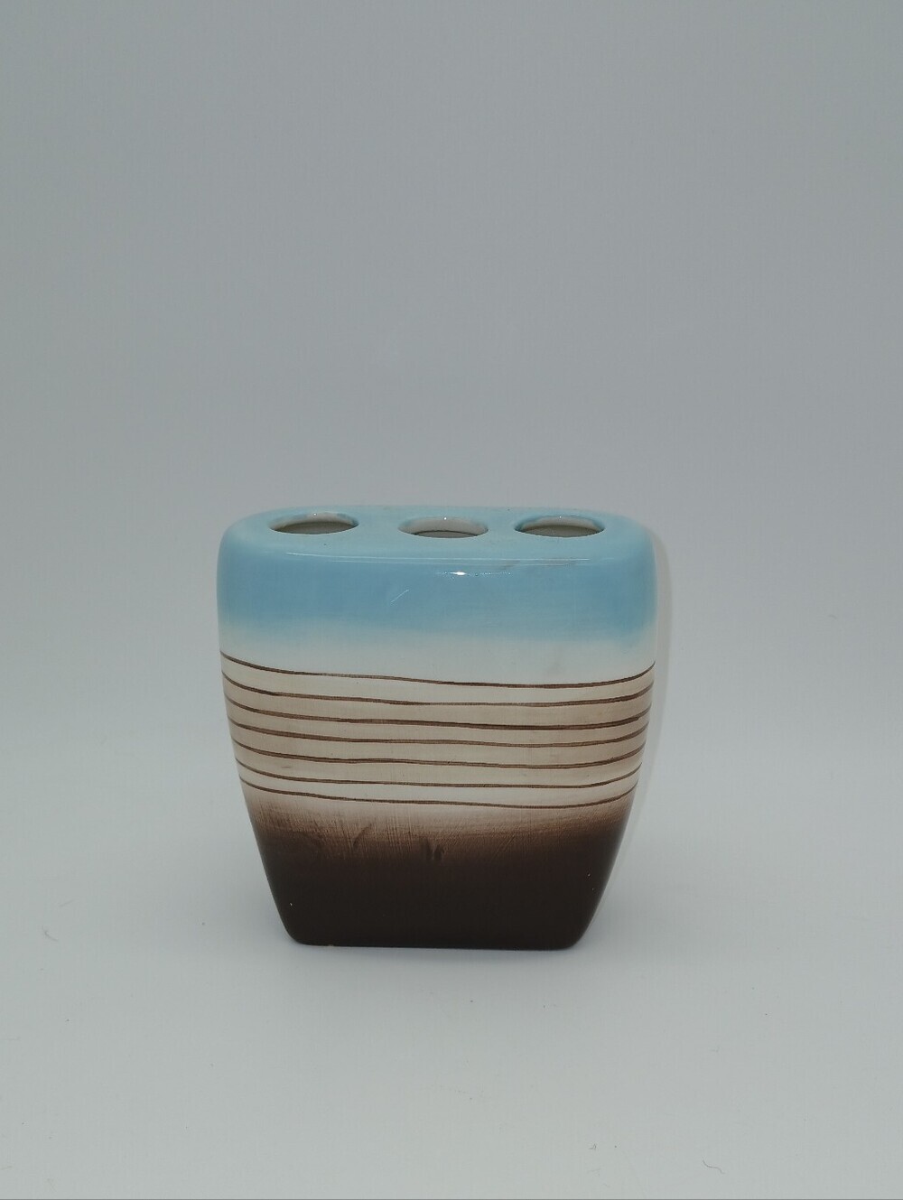 Ceramic Toothbrush Holder in Sky Blue and Brown